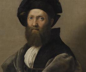 Raffaello Sanzio, dit Raphaël (1483-1520), Portrait de Baldassare Castiglione, écrivain et diplomate (1478-1529). Détail du visage. Vers 1514-1515, peinture (huile sur toile), 82 × 67 cm. Paris, musée du Louvre