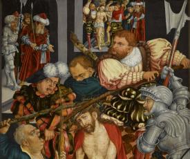Lucas Cranach l’Ancien (1472-1553), La Dérision du Christ. Vers 1540, peinture (huile sur bois), 83 × 57,7 cm. Lille, Palais des beaux-arts (P. 740)