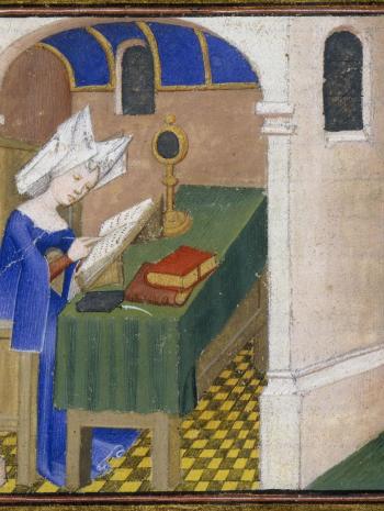 Christine de Pizan à sa table de travail, enluminure