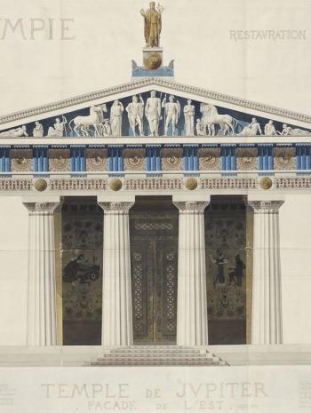 Olympie. Restauration de l’Altis. Temple de Jupiter, façade de l’Est